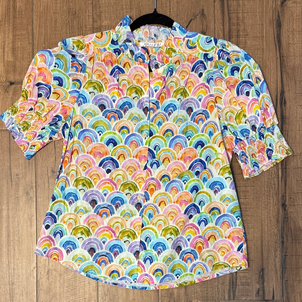 Joy Joy Multicolor Rainbow Button Down Shirt S - image 1